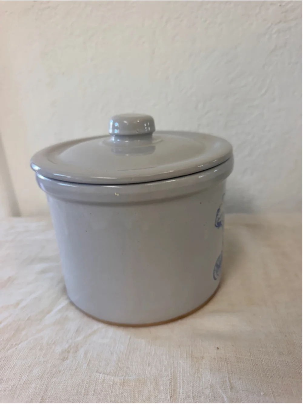 Antique T Pott Ambrosial Tidbits Stoneware Crock Lid Blue Advertising